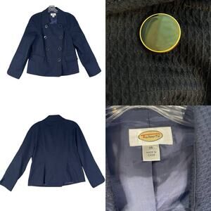 Talbots Blazer Women’s Size 14 Jacket Navy Blue Stretch Knit Textured Cotton